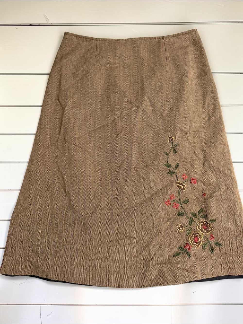White Stag Wool Blend Embroidered Midi Skirt 6 Cottagecore Academia Floral